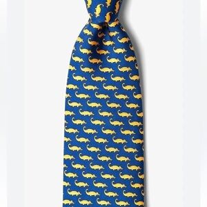 ALYNN Neck Tie 100% Silk Mens Alligator Novelty Blue Yellow Neckwear Florida